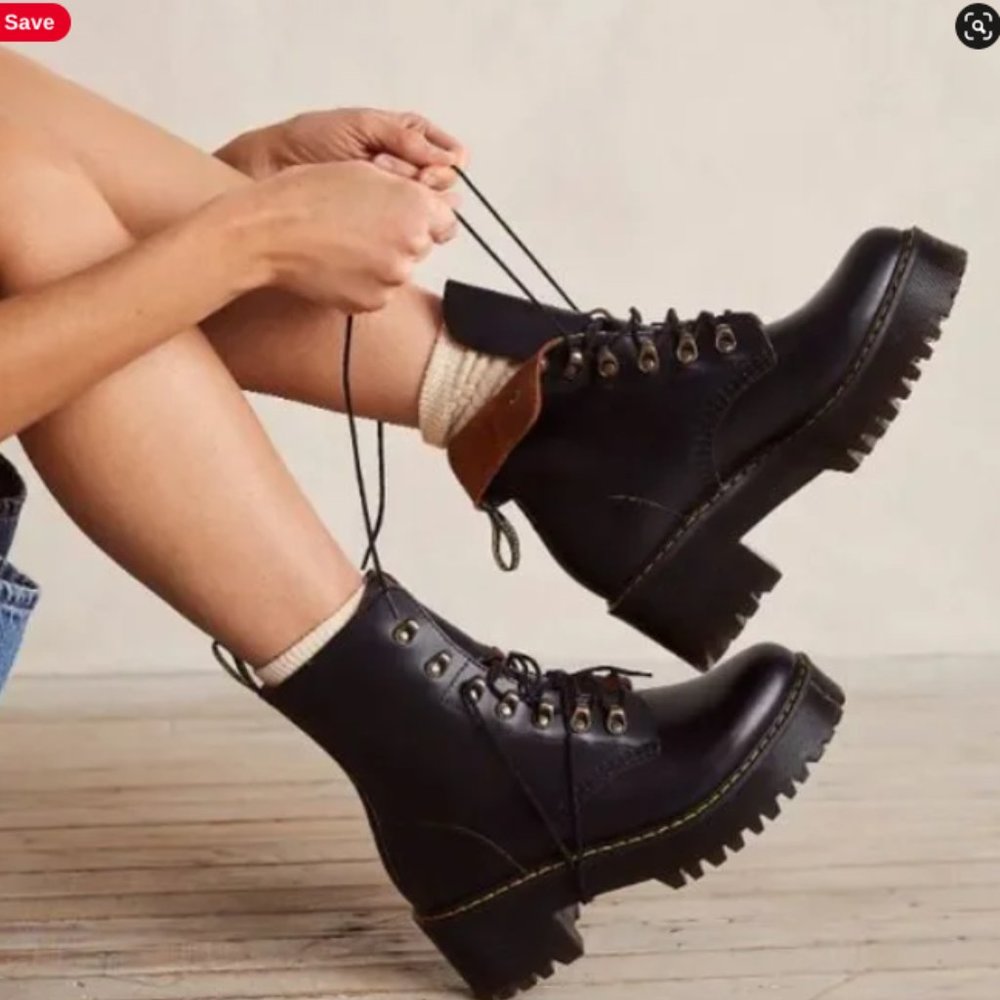 Dr. Martens Leona Platform Ankle Boots 38 7 7.5 Black Vintage Smooth